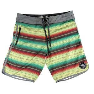 Pelagic The Wedge Boardshorts Mens 36 Serape Fish Print Fishing Trunks Green Red